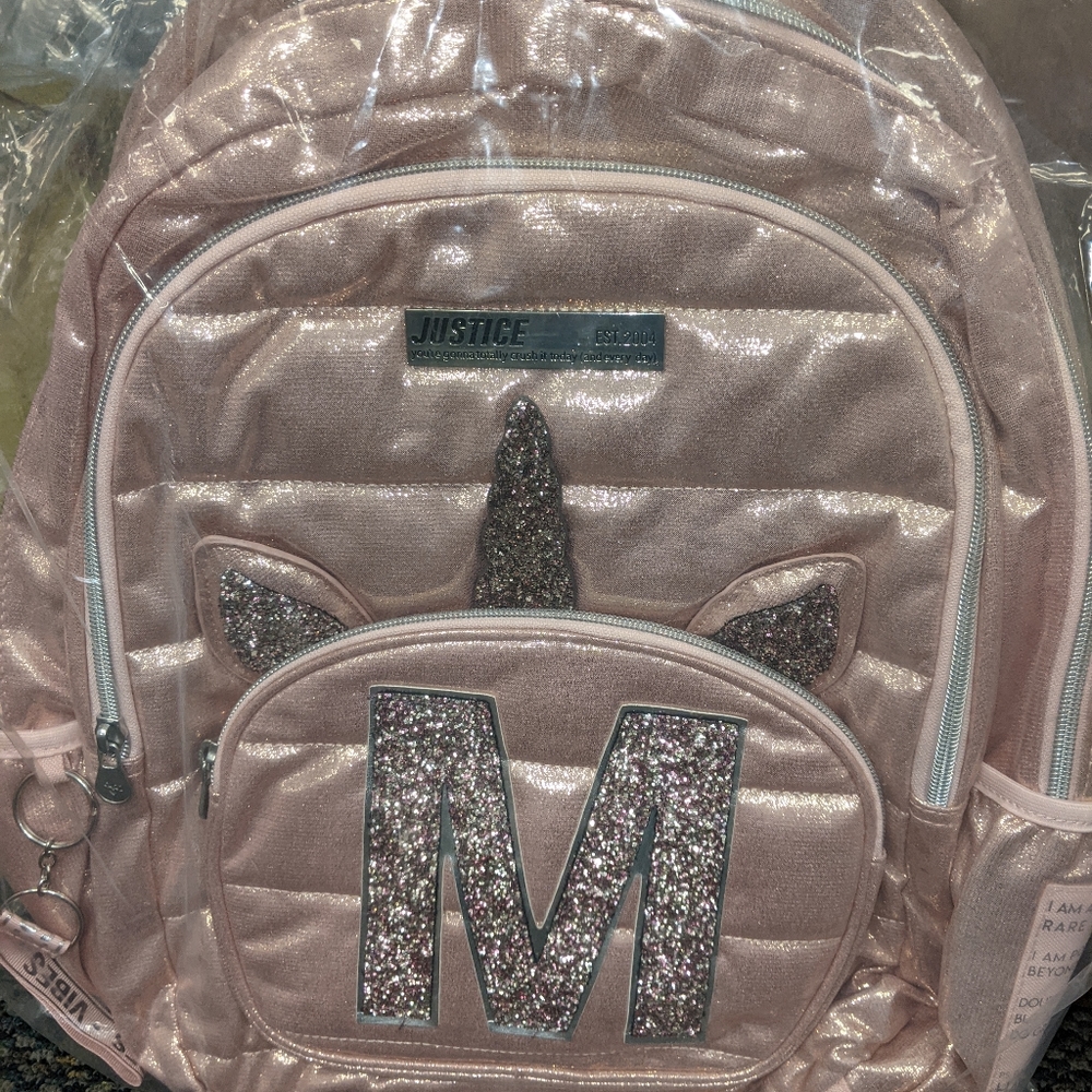 Justice new quilted backpacks S. M.  A letters